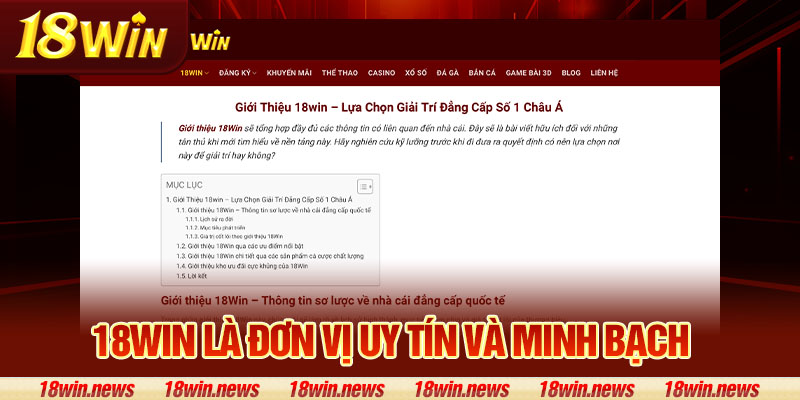 18Win là đơn vị uy tín và minh bạch